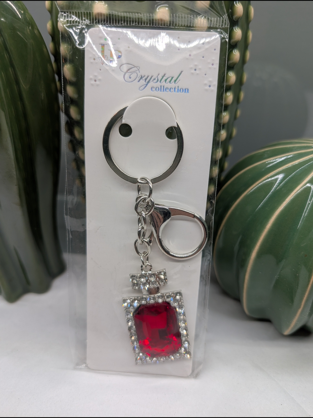 Silver & Red Perfume Bottle Shaped Keychain/Bag charm